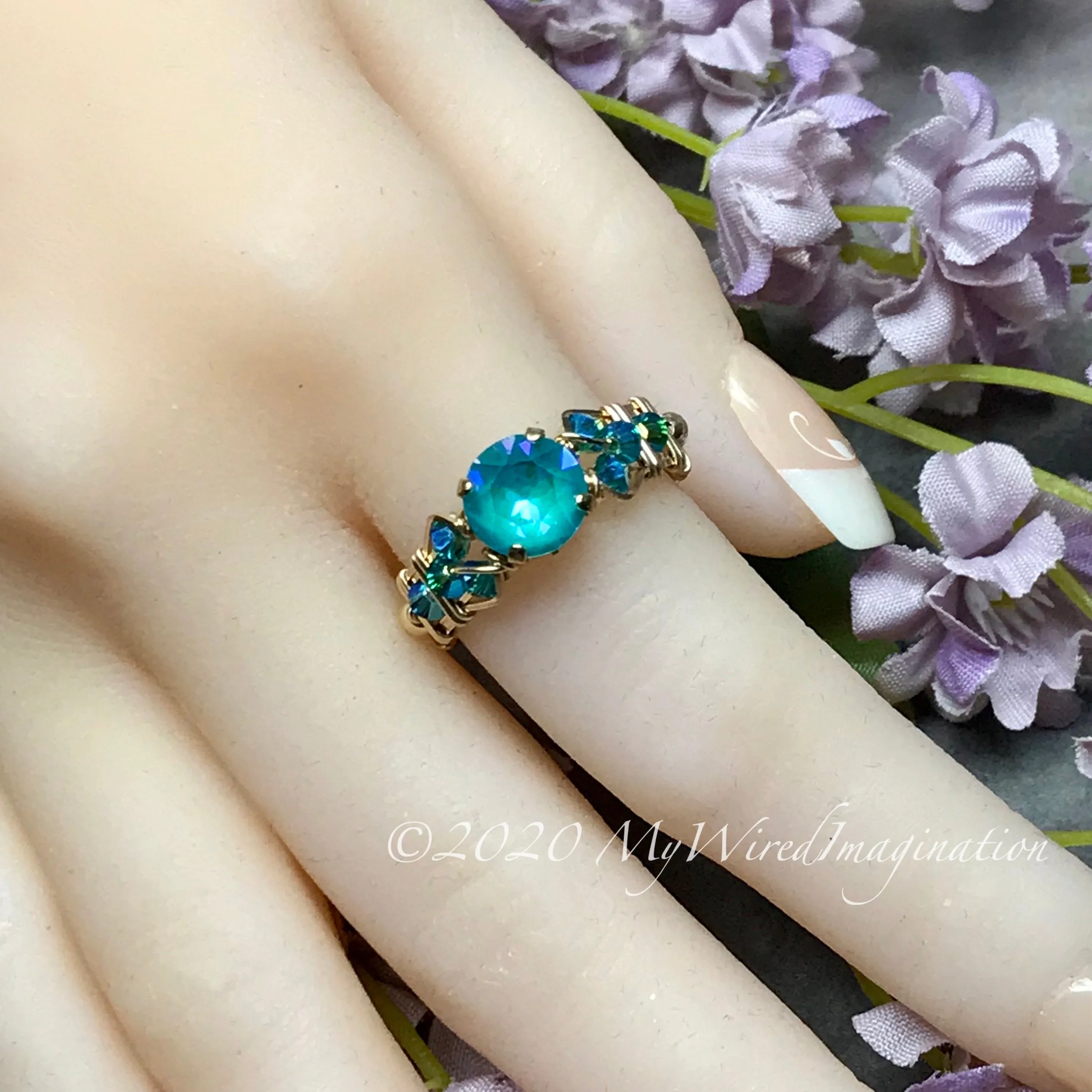 Laguna DeLite Ring, Genuine Swarovski Crystal, Handmade Ring, 14K GF US Size 8
