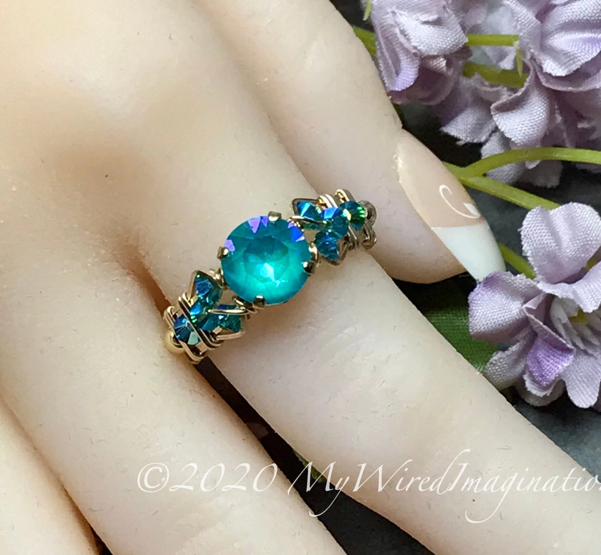 Laguna DeLite Ring, Genuine Swarovski Crystal, Handmade Ring, 14K GF US Size 8