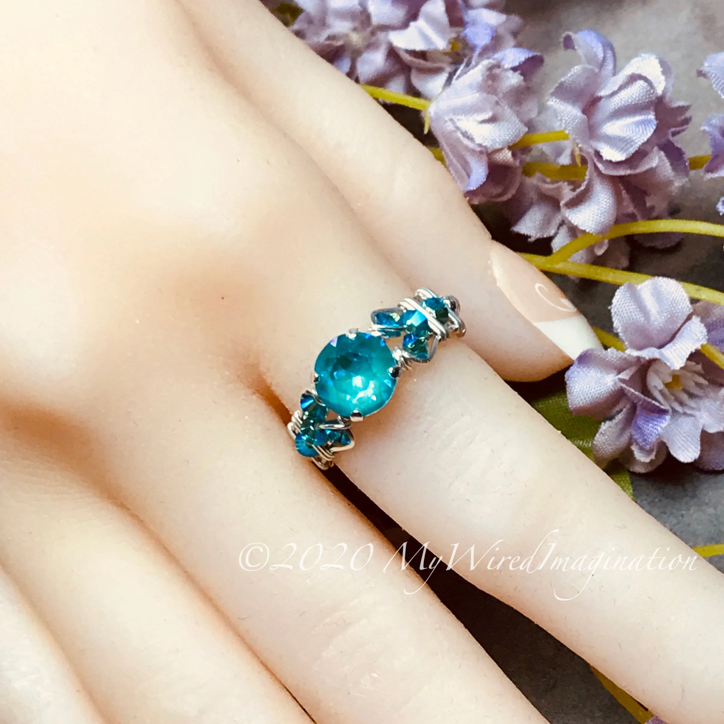 Laguna DeLite Ring, Genuine Swarovski Crystal, Handmade Ring, Sterling Silver, US Size 6.5