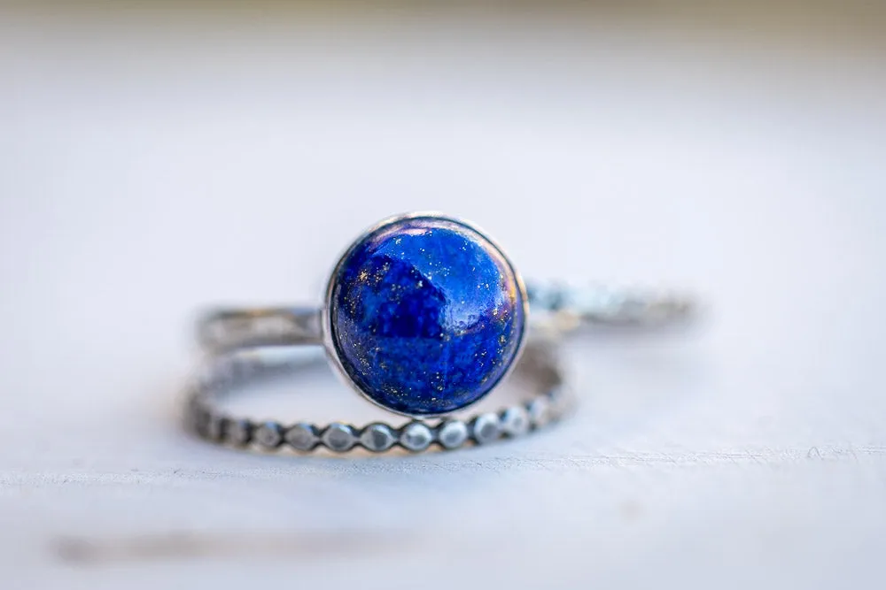 Lapis Lazuli Stack Ring Set | Hand-Hammered Solid Fine Silver Jewelry