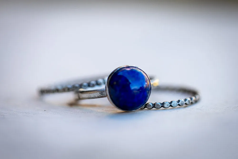 Lapis Lazuli Stack Ring Set | Hand-Hammered Solid Fine Silver Jewelry