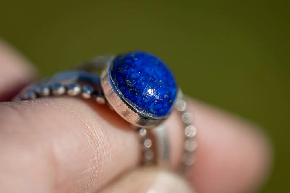 Lapis Lazuli Stack Ring Set | Hand-Hammered Solid Fine Silver Jewelry