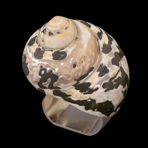 Large Black Pica Turbo Seashell Napkin Ring  / Set of 4