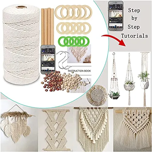 LECZIVOEN Macrame Kit, All in Macrame Supplies 109Yards x 3mm Macrame Cord,DIY Macrame Kit for Adults Beginners, Macrame Beads with Wooden Rings and