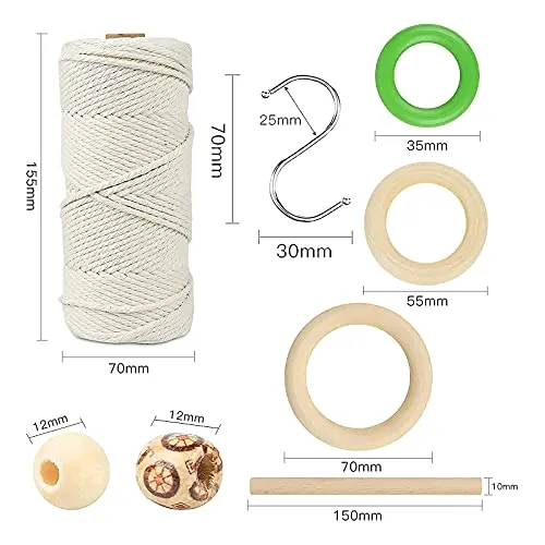 LECZIVOEN Macrame Kit, All in Macrame Supplies 109Yards x 3mm Macrame Cord,DIY Macrame Kit for Adults Beginners, Macrame Beads with Wooden Rings and