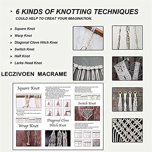 LECZIVOEN Macrame Kit, All in Macrame Supplies 109Yards x 3mm Macrame Cord,DIY Macrame Kit for Adults Beginners, Macrame Beads with Wooden Rings and