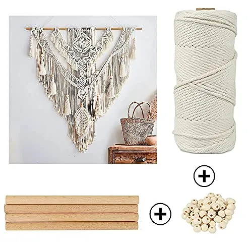 LECZIVOEN Macrame Kit, All in Macrame Supplies 109Yards x 3mm Macrame Cord,DIY Macrame Kit for Adults Beginners, Macrame Beads with Wooden Rings and