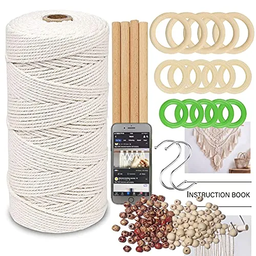 LECZIVOEN Macrame Kit, All in Macrame Supplies 109Yards x 3mm Macrame Cord,DIY Macrame Kit for Adults Beginners, Macrame Beads with Wooden Rings and
