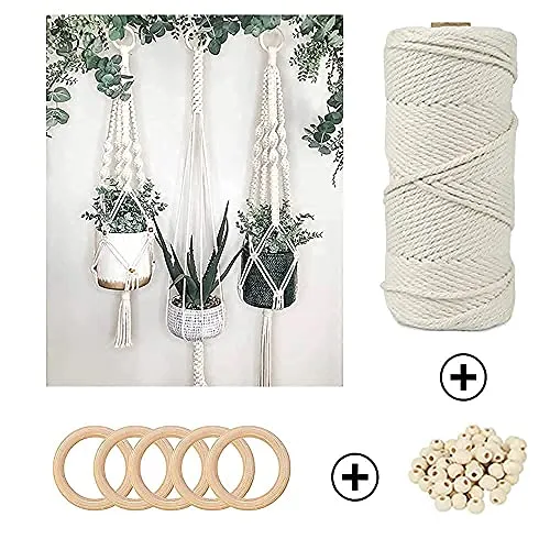 LECZIVOEN Macrame Kit, All in Macrame Supplies 109Yards x 3mm Macrame Cord,DIY Macrame Kit for Adults Beginners, Macrame Beads with Wooden Rings and