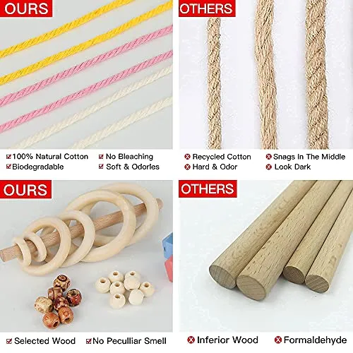 LECZIVOEN Macrame Kit, All in Macrame Supplies 109Yards x 3mm Macrame Cord,DIY Macrame Kit for Adults Beginners, Macrame Beads with Wooden Rings and