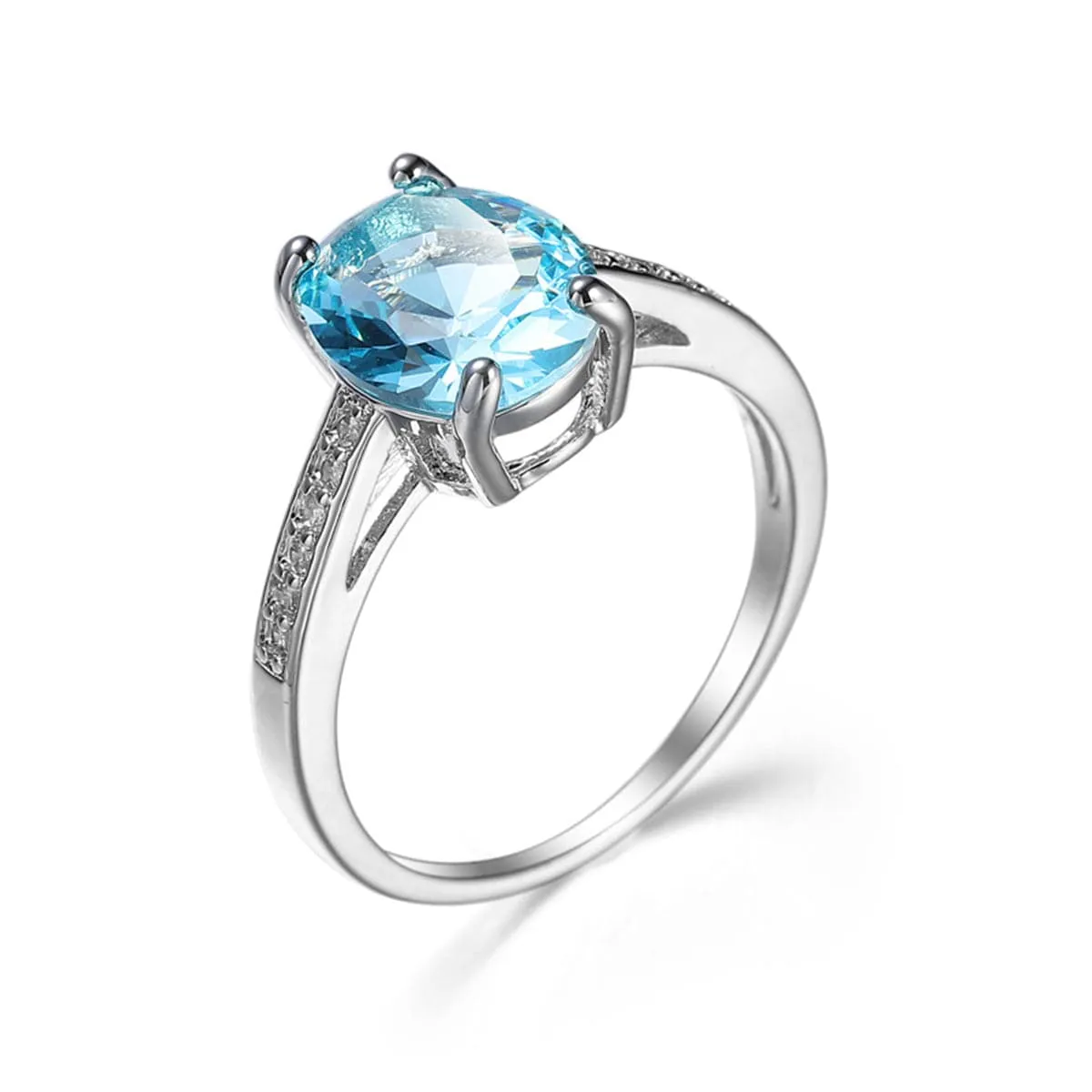 Light Blue Crystal & Cubic Zirconia Silver-Plated Ring