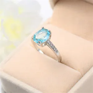 Light Blue Crystal & Cubic Zirconia Silver-Plated Ring