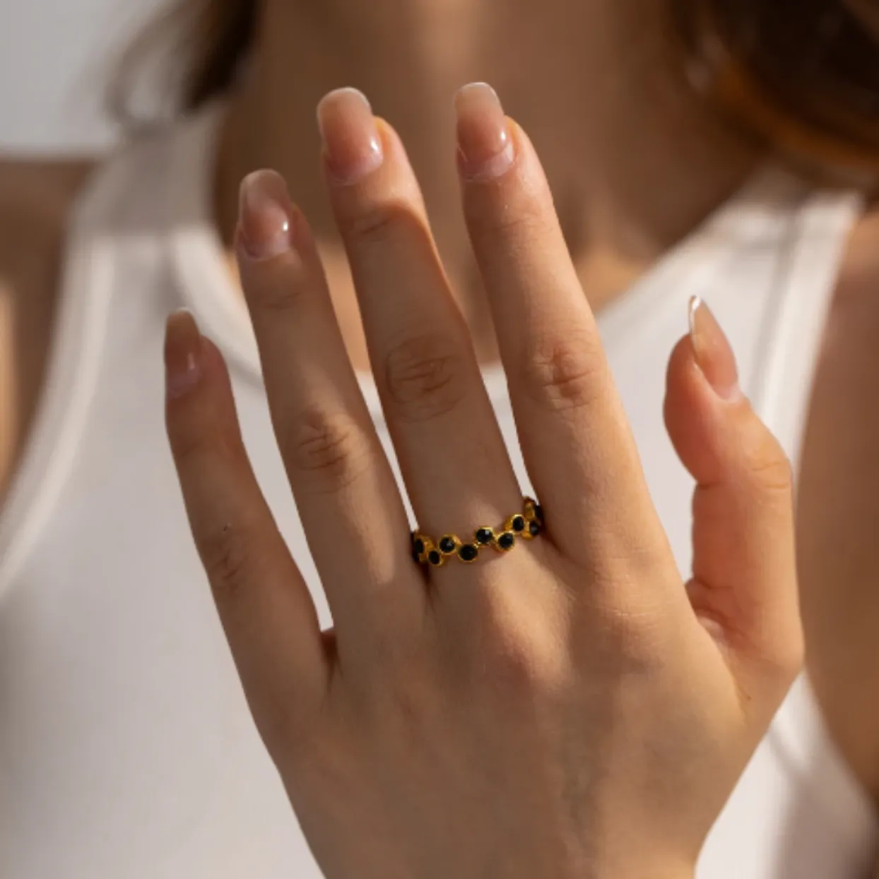 LITTLE WAVES  - ADJUSTABLE BLACK / RAINBOW / CRYSTAL WATERPROOF GOLD RINGS