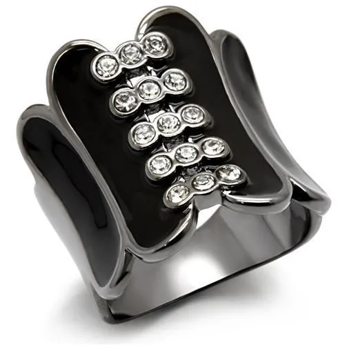 LO1623 TIN Cobalt Black Brass Ring with Top Grade Crystal in Clear