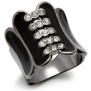 LO1623 TIN Cobalt Black Brass Ring with Top Grade Crystal in Clear