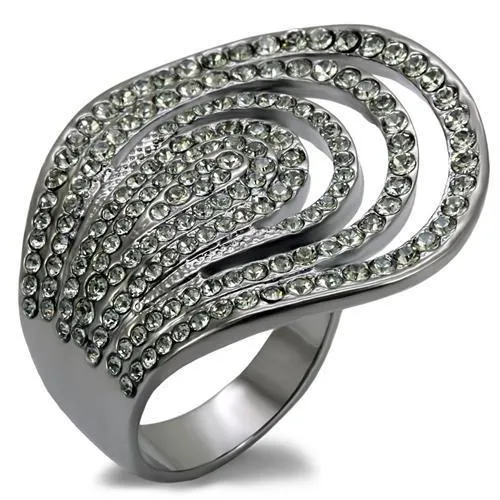 LO1669 TIN Cobalt Black Brass Ring with Top Grade Crystal in Black Diamond