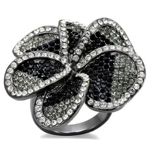LO1676 TIN Cobalt Black Brass Ring with Top Grade Crystal in Multi Color