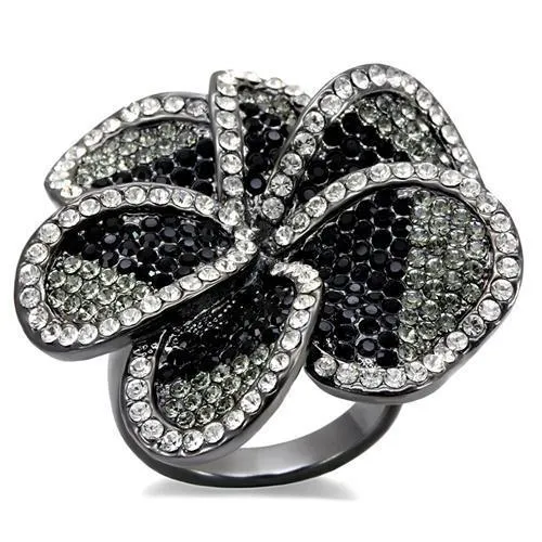 LO1676 TIN Cobalt Black Brass Ring with Top Grade Crystal in Multi Color
