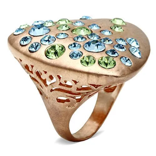 LO2535 Rose Gold Brass Ring with Top Grade Crystal in Multi Color