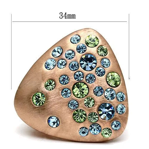 LO2535 Rose Gold Brass Ring with Top Grade Crystal in Multi Color