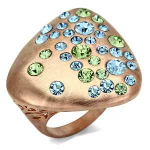 LO2535 Rose Gold Brass Ring with Top Grade Crystal in Multi Color