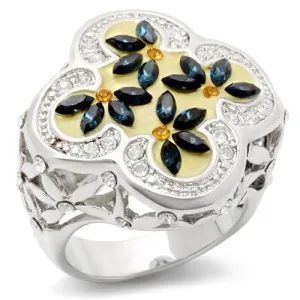LOA940 Rhodium Brass Ring with Top Grade Crystal in Multi Color