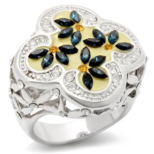 LOA940 Rhodium Brass Ring with Top Grade Crystal in Multi Color