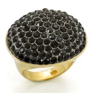 LOS300 Gold Ruthenium 925 Sterling Silver Ring with Top Grade Crystal in Jet