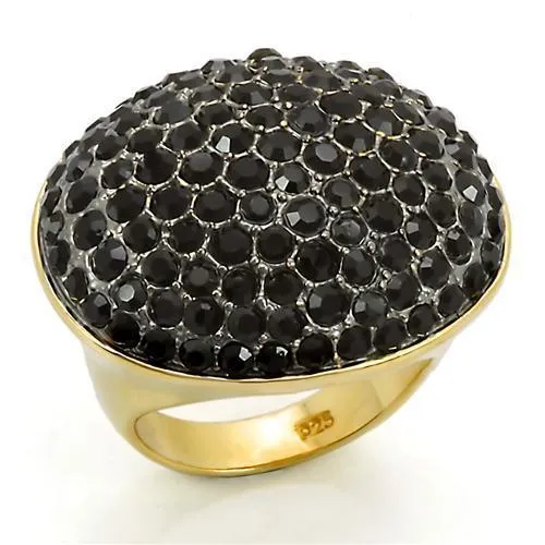LOS300 Gold Ruthenium 925 Sterling Silver Ring with Top Grade Crystal in Jet