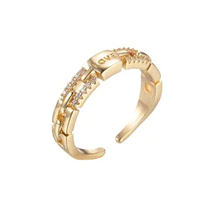 Love Words Ring Micro Pave Adjustable Gold Open Ring O-974