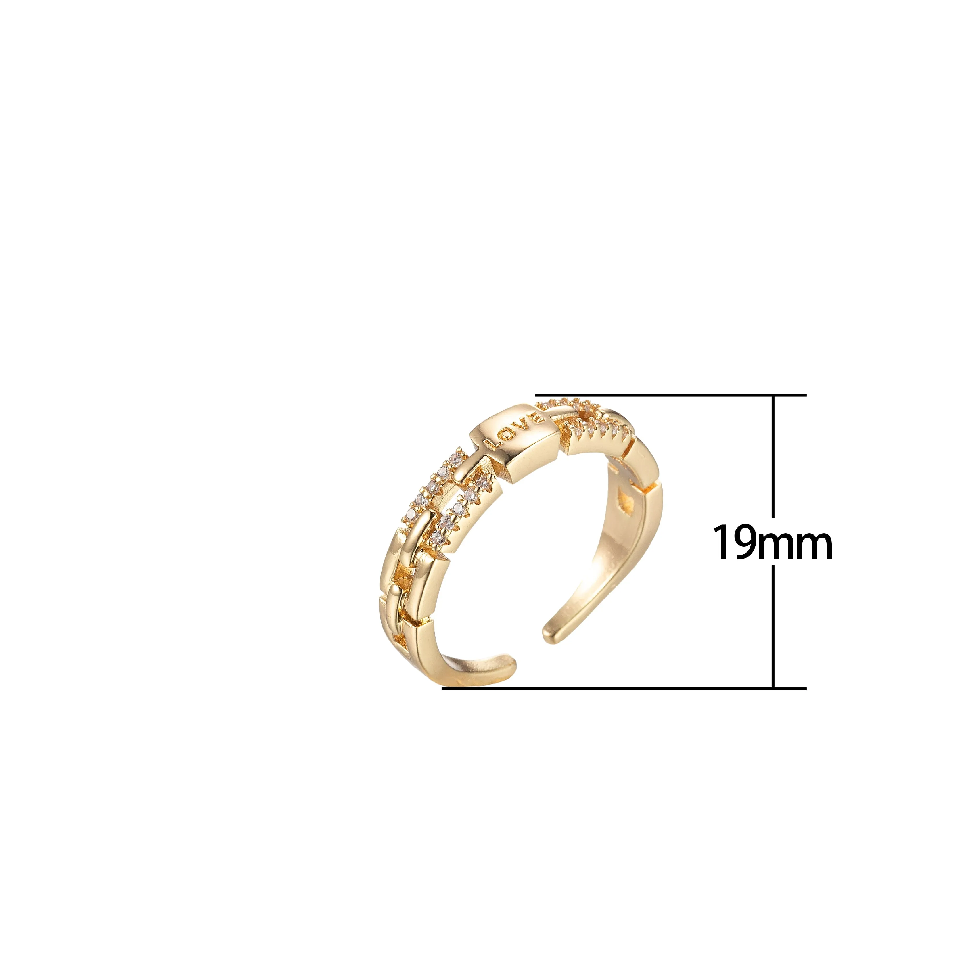 Love Words Ring Micro Pave Adjustable Gold Open Ring O-974