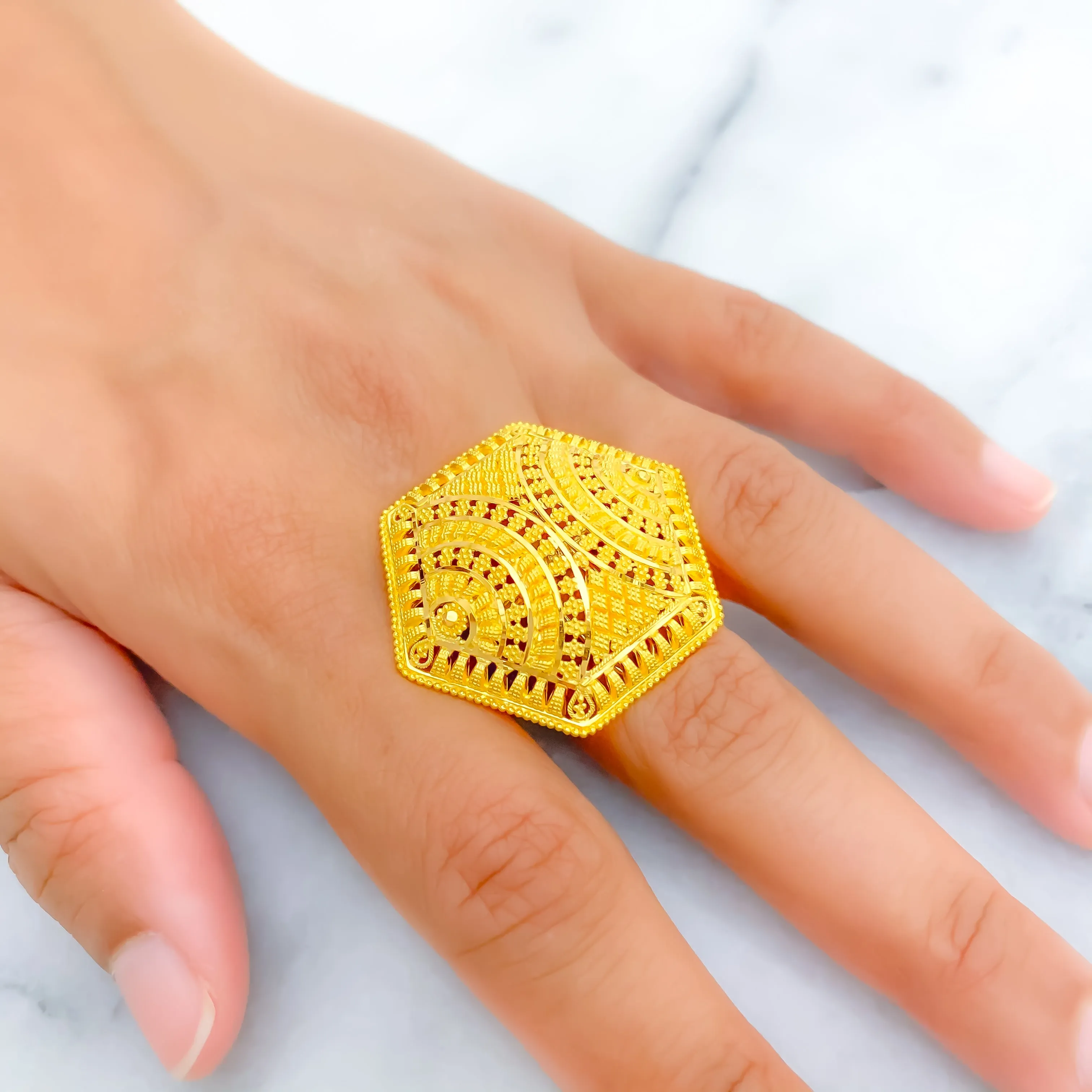 Lovely Geometric 22k Gold Statement Ring