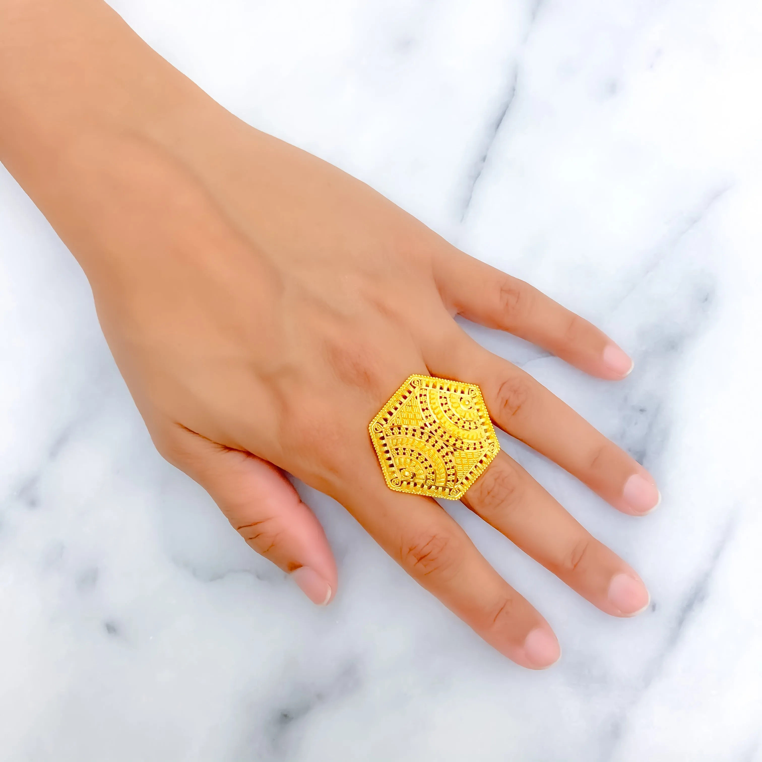 Lovely Geometric 22k Gold Statement Ring