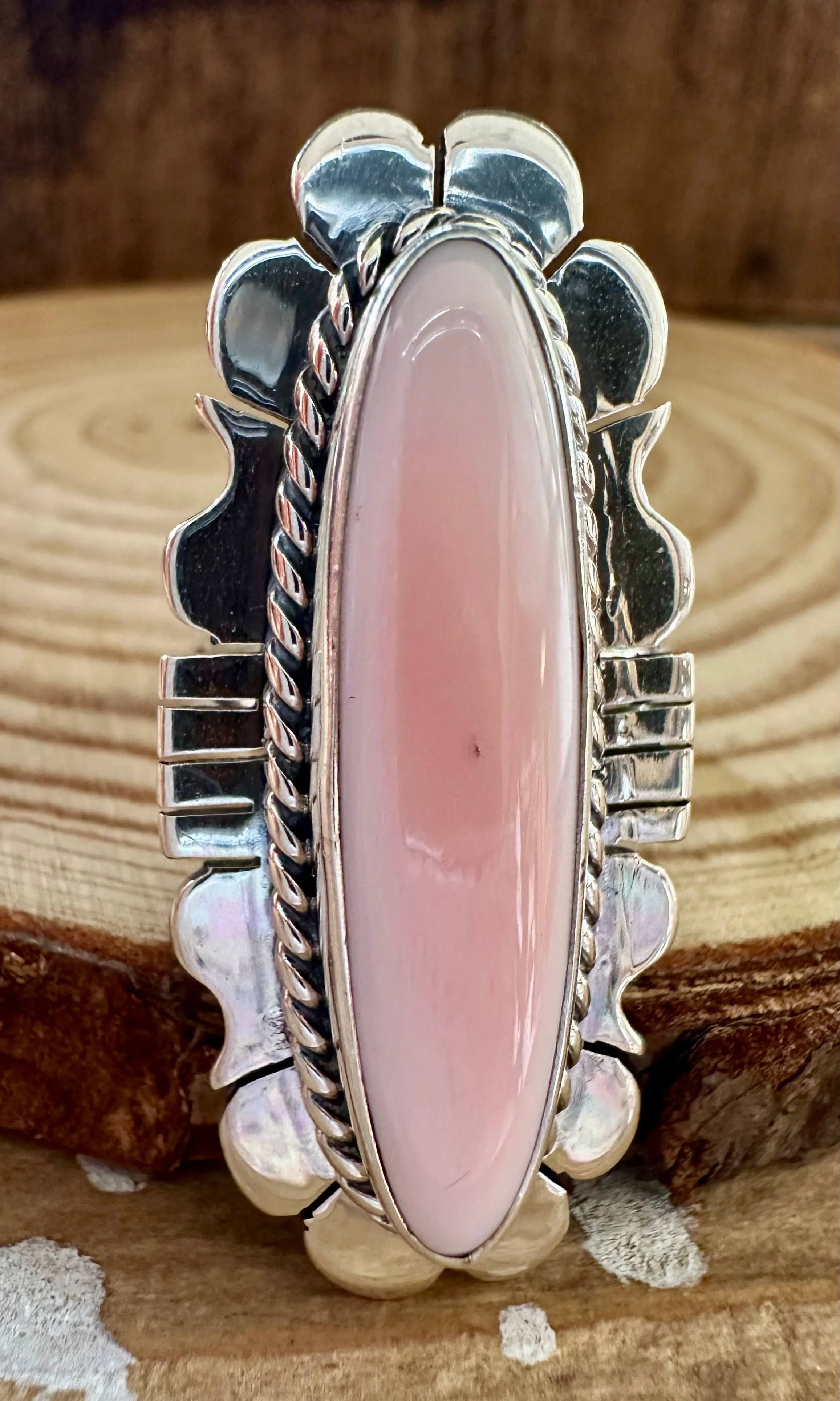LUCIAN KOINVA Pink Conch Shell and Sterling Silver Statement Ring • Adjustable