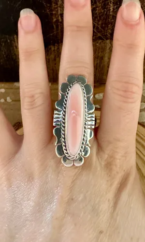 LUCIAN KOINVA Pink Conch Shell and Sterling Silver Statement Ring • Adjustable