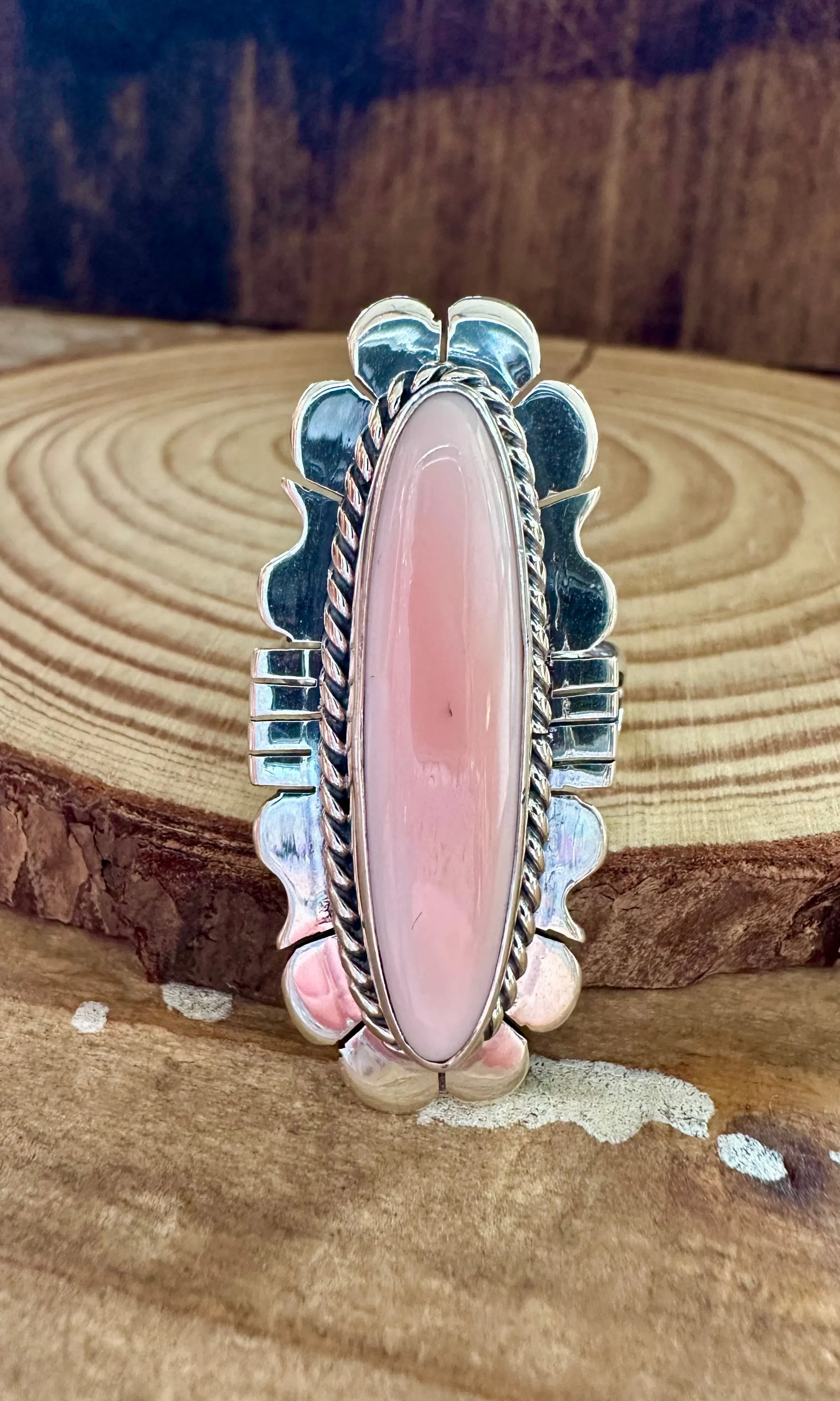 LUCIAN KOINVA Pink Conch Shell and Sterling Silver Statement Ring • Adjustable