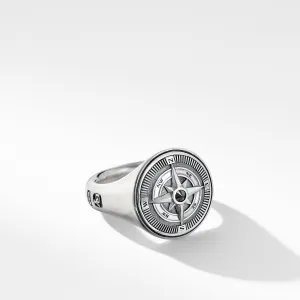 Maritime® Compass Signet Ring with Center Black Diamond, Size 11