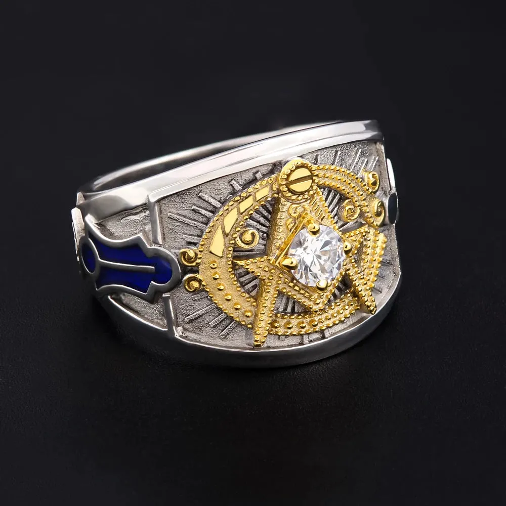 Master Mason Blue Lodge Ring - 925 Sterling Silver Ancient Square and Compass