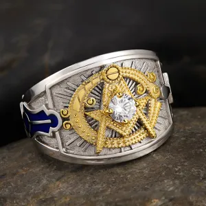Master Mason Blue Lodge Ring - 925 Sterling Silver Ancient Square and Compass
