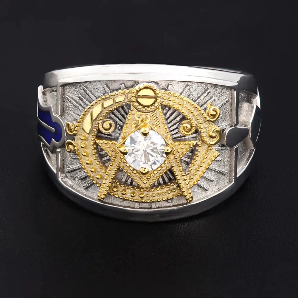 Master Mason Blue Lodge Ring - 925 Sterling Silver Ancient Square and Compass