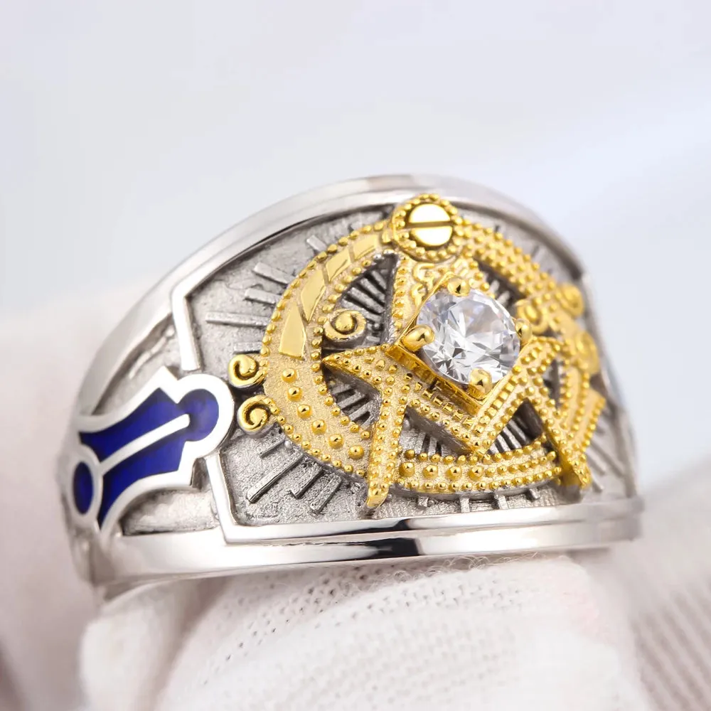 Master Mason Blue Lodge Ring - 925 Sterling Silver Ancient Square and Compass