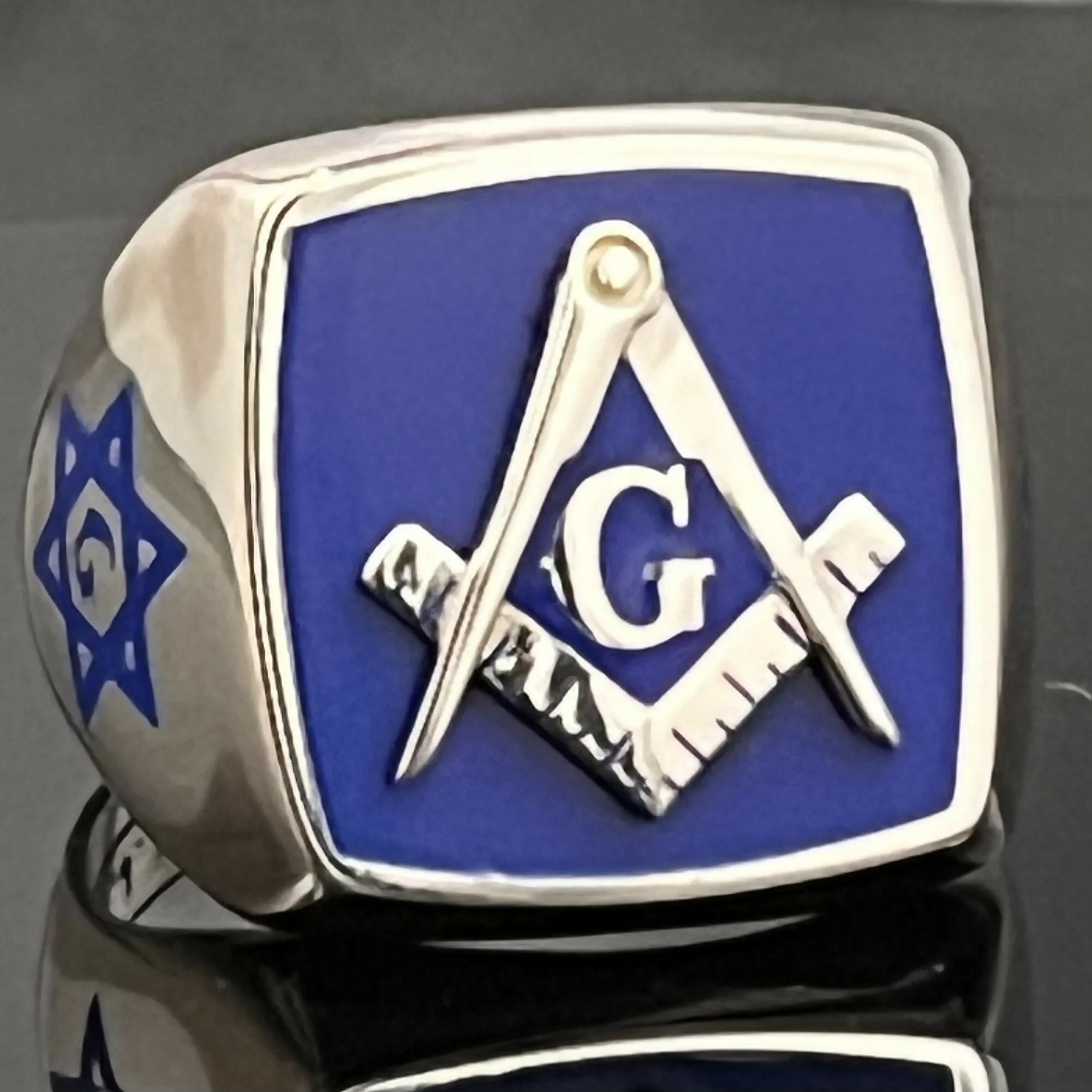 Master Mason Blue Lodge Ring - Blue Square & Compass, Gnosis ring, Masonic Art ring.