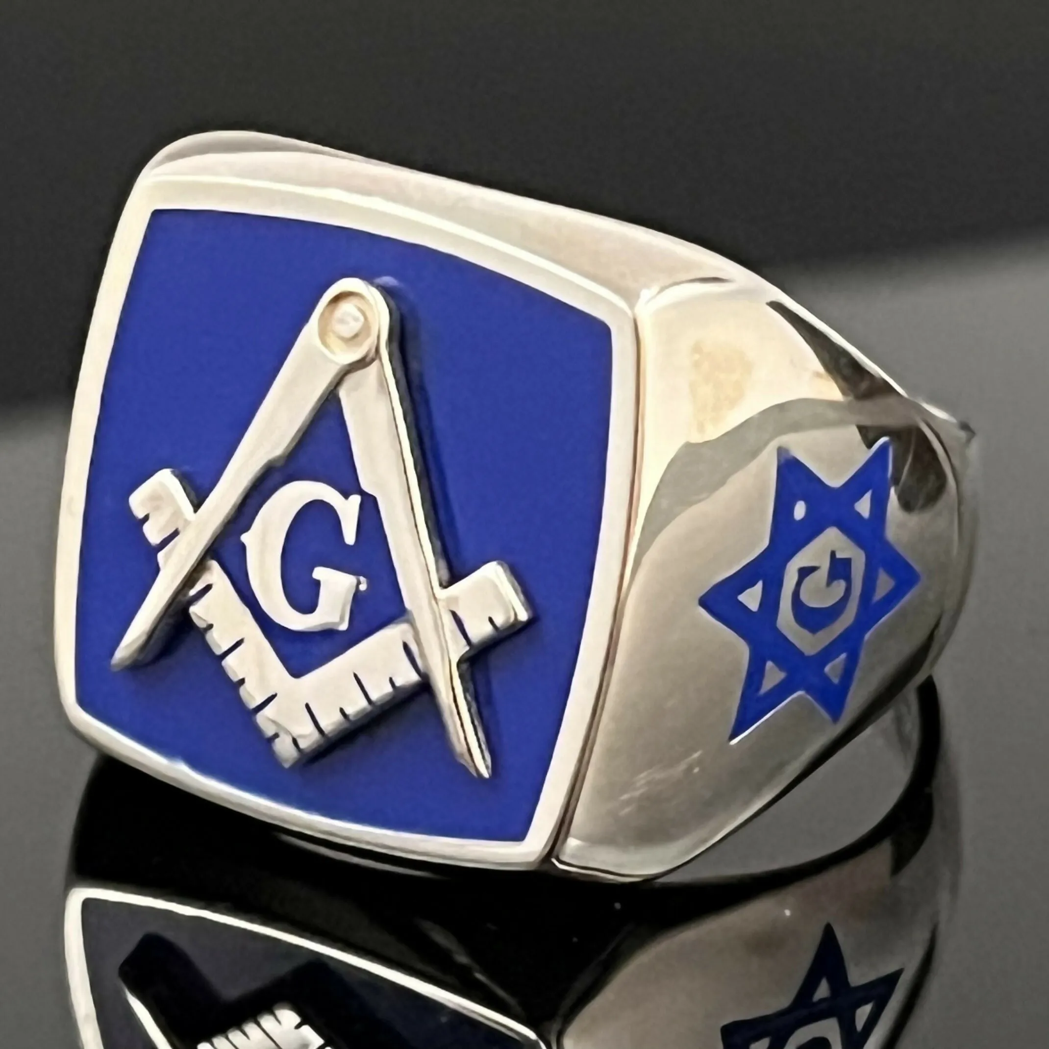Master Mason Blue Lodge Ring - Blue Square & Compass, Gnosis ring, Masonic Art ring.