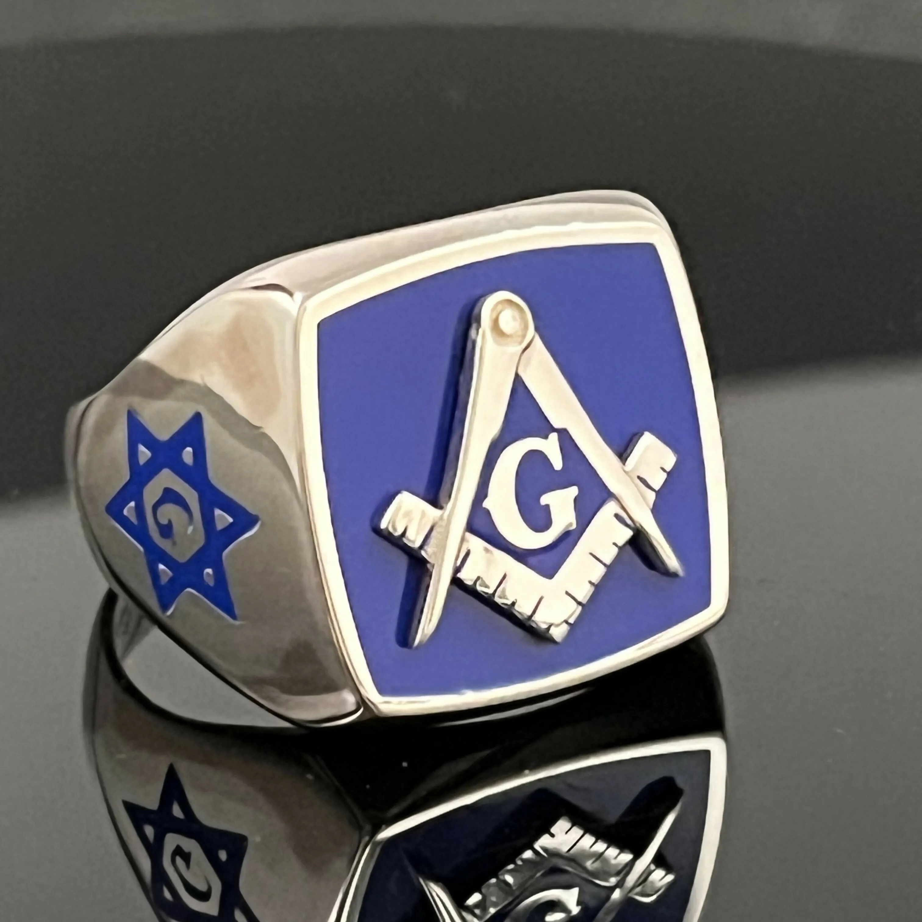 Master Mason Blue Lodge Ring - Blue Square & Compass, Gnosis ring, Masonic Art ring.