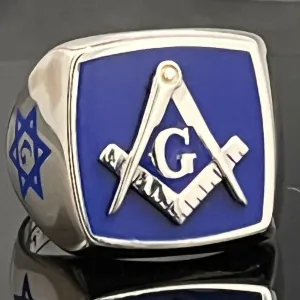 Master Mason Blue Lodge Ring - Blue Square & Compass, Gnosis ring, Masonic Art ring.