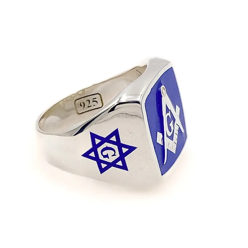 Master Mason Blue Lodge Ring - Blue Square & Compass, Gnosis ring, Masonic Art ring.