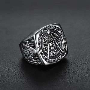Master Mason Blue Lodge Ring - Square and Compass G Rhinestone