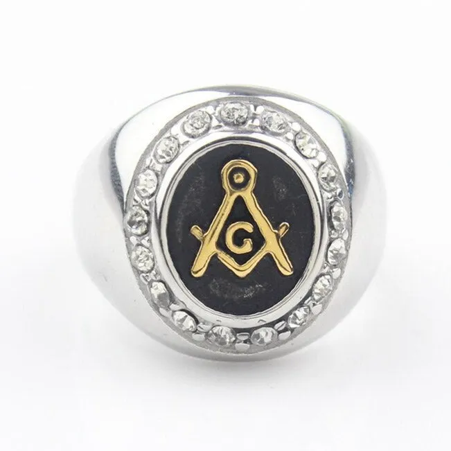 Master Mason Blue Lodge Ring - Square and Compass G Zirconia Silver