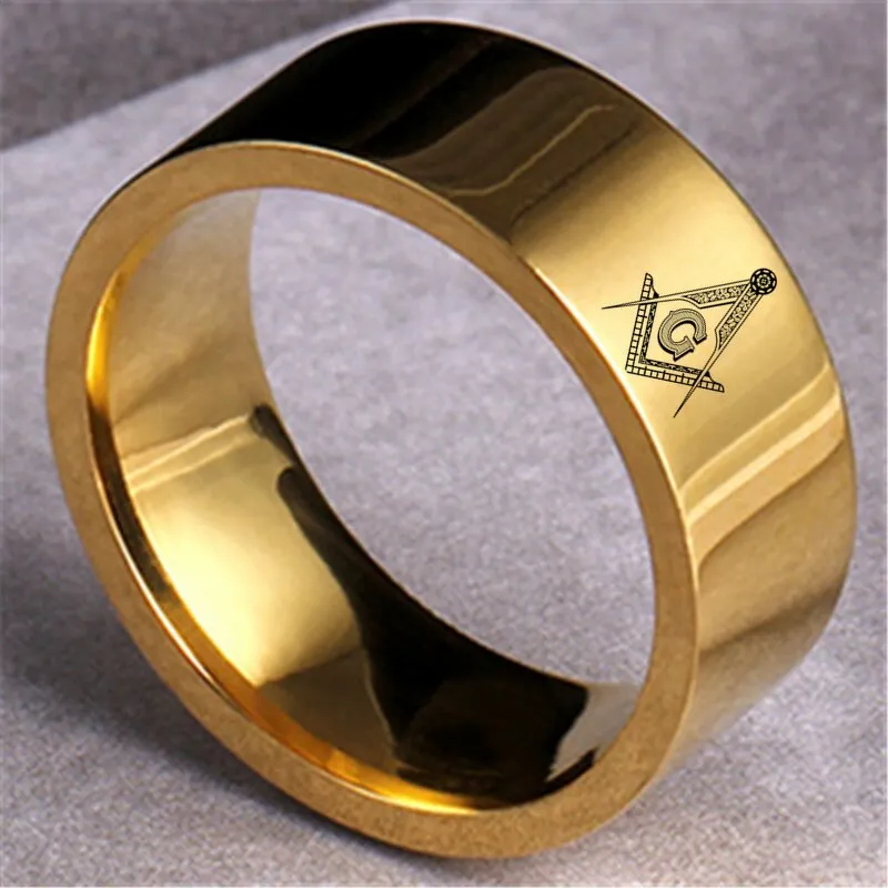Master Mason Blue Lodge Ring - Square and Compass with G 8mm Band (Multiple Colors)