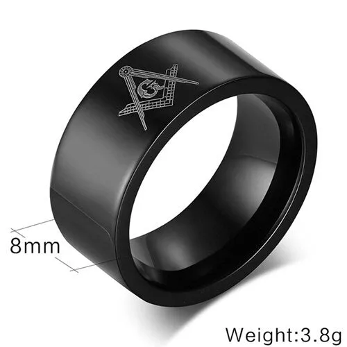 Master Mason Blue Lodge Ring - Square and Compass with G 8mm Band (Multiple Colors)